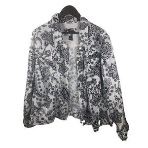 CAROLE LITTLE Women's Sz 3XL Paisley Floral Jacket 100% Linen Fairy Retro BOHO
